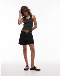 Mango - Pantaloncini Di Jeans Dritti A Vita Alta Neri - Lyst