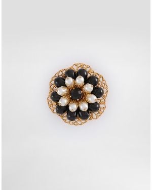Dolce & Gabbana Brosche Aus Metall Und Strass - Weiß