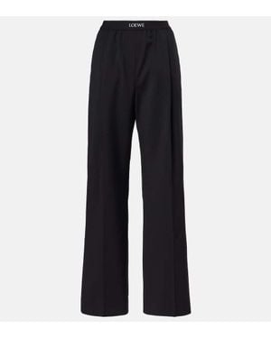 Loewe Logo Wool Mid-Rise Straight Trousers - Blue