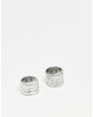 Reclaimed (vintage) – 2er-pack klobige unisex-ringe - Weiß