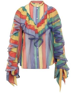 Rochas Ruffled Stripe Blouse - White