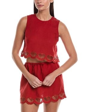 Onia Air Linen-Blend Scallop Tank - Red