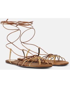 Saint Laurent Babylone Cassandre Leather Sandals - Brown