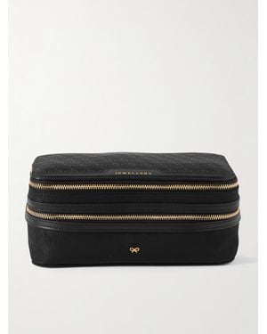 Anya Hindmarch Schmucktasche Aus Jacquard Mit Lederbesätzen - Schwarz