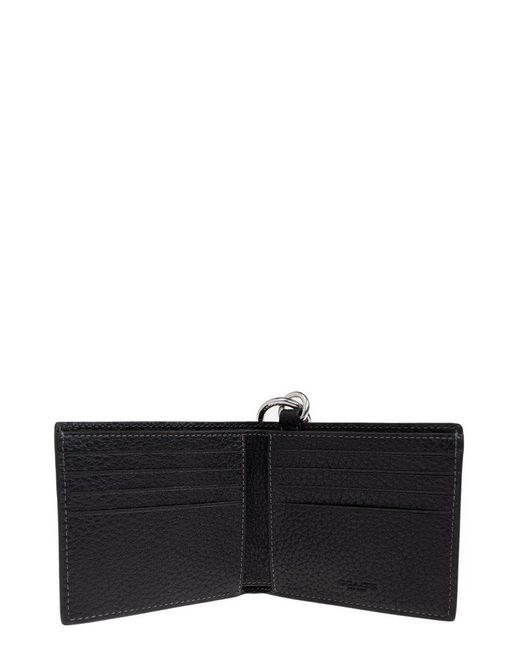 COACH Black Billfold Wallet With Chain Wallet Handbags, Leather/Polyester for men